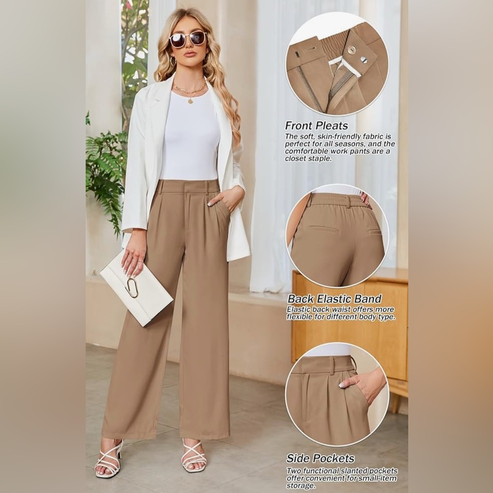 Smart, business casual NWT Sarin Matthews tan wide leg pleated women’s pants M